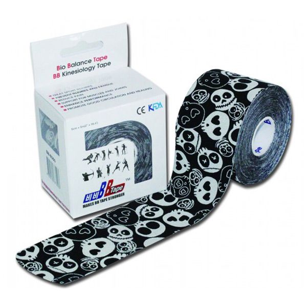 Кинезио тейп Bio Balance Tape 5см х 5м черный/черепа.